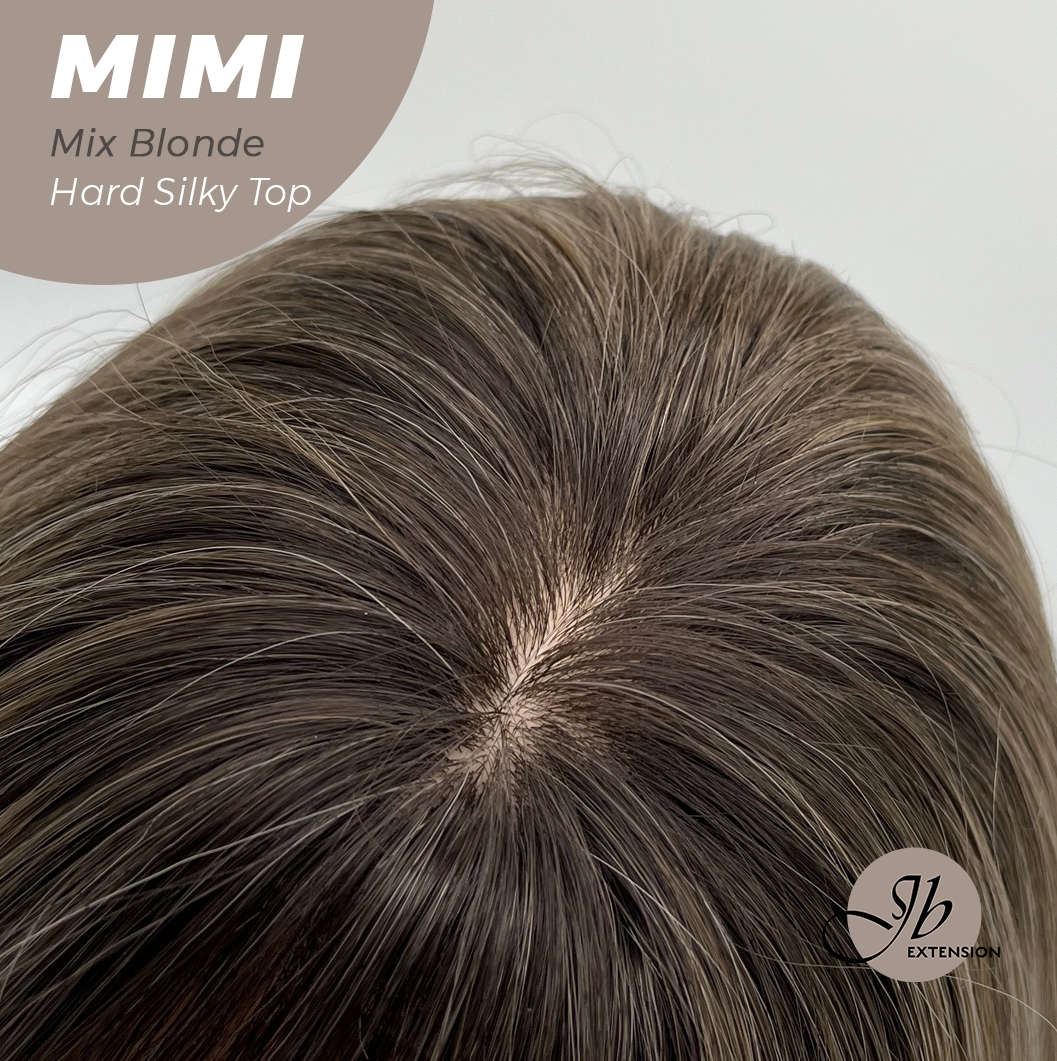 JBEXTENSION 16 Inches Scalpiana 3.5X4 Hard Silky Top Natural Scalp Effect Mix Blonde Body Wave Wig With Bangs Wig MIMI SILK TOP MIX BLONDE