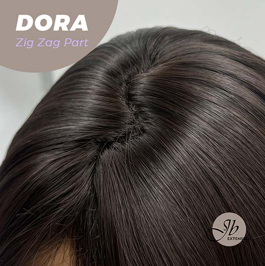 JBEXTENSION 12 Inches Bob Cut Soft Black Short Hair With Bangs Zig Zag Part Wig DORA BROWN