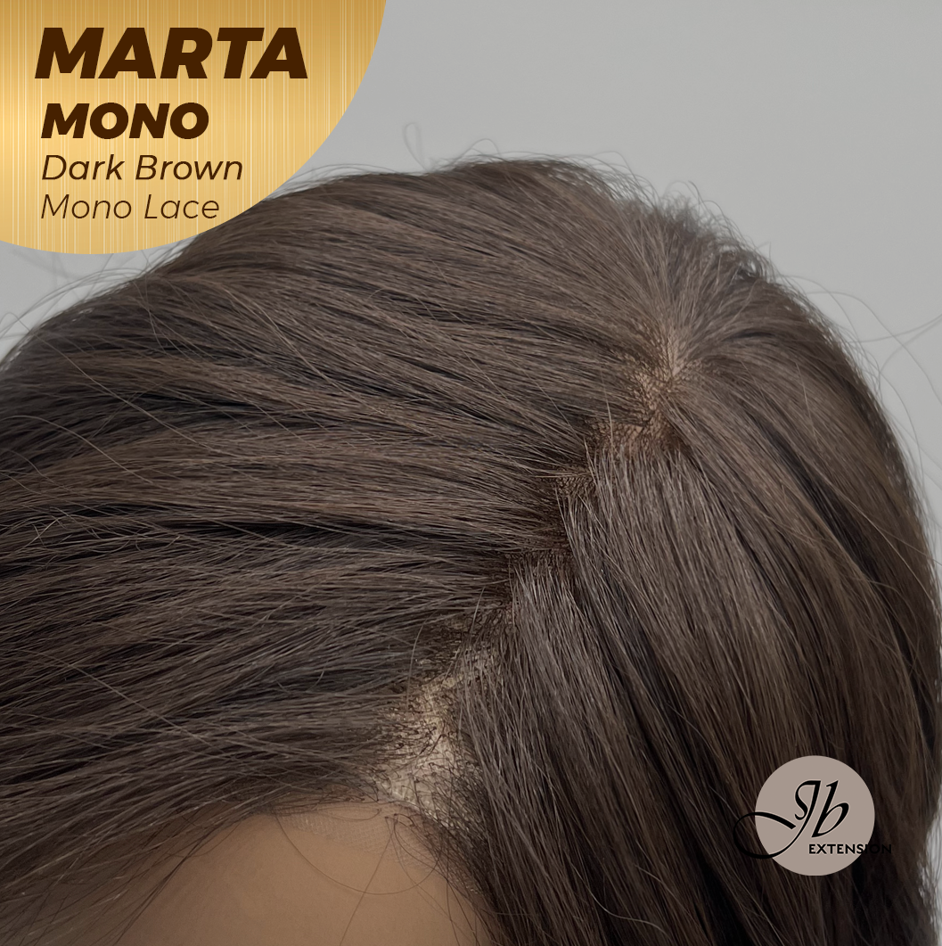 JBEXTENSION MARTA MONO DARK BROWN Monofilament Handmade Wig 6X5 Full Monofilament Hand Tied Top Wig 10 Inches Dark Brown Mono Lace Handmade Futura Fiber Wig With Anti-slip Silicone Strips Glueless Wig MARTA MONO DARK BROWN【BENDY EAR TABS】