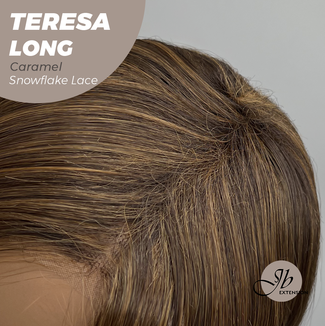 JBEXTENSION 22 Inches Long Caramel Pre-Cut Snowflake Lace Frontlace Glueless Wig TERESA LONG CARAMEL【PERMATEASE】【BENDY EAR TABS】