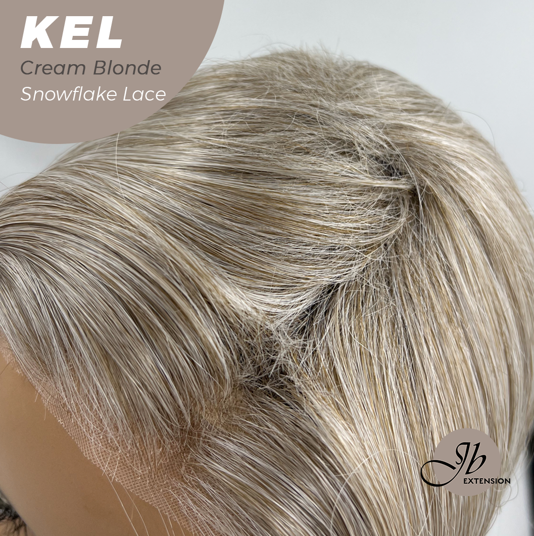 JBEXTENSION 22 Inches Cream Blonde Pre-Cut Snowflake Lace Frontlace Glueless Wig KEL CREAM BLONDE【PERMATEASE】【BENDY EAR TABS】- S/M