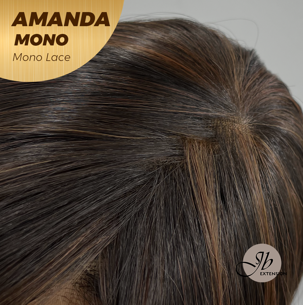 [PRE-ORDER] JBEXTENSION AMANDA MONO Full Monofilament Handmade Full Lace Full Hand Tied Wig 10 Inches Black With Caramel Highlight Mono Lace Handmade Futura Fiber Wig Glueless Wig AMANDA MONO【BENDY EAR TABS】
