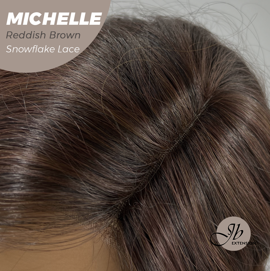 JBEXTENSION 10 Inches Reddish Brown Pre-Cut Side Part Snowflake Lace Frontlace Glueless Wig MICHELLE REDDISH BROWN【BENDY EAR TABS】