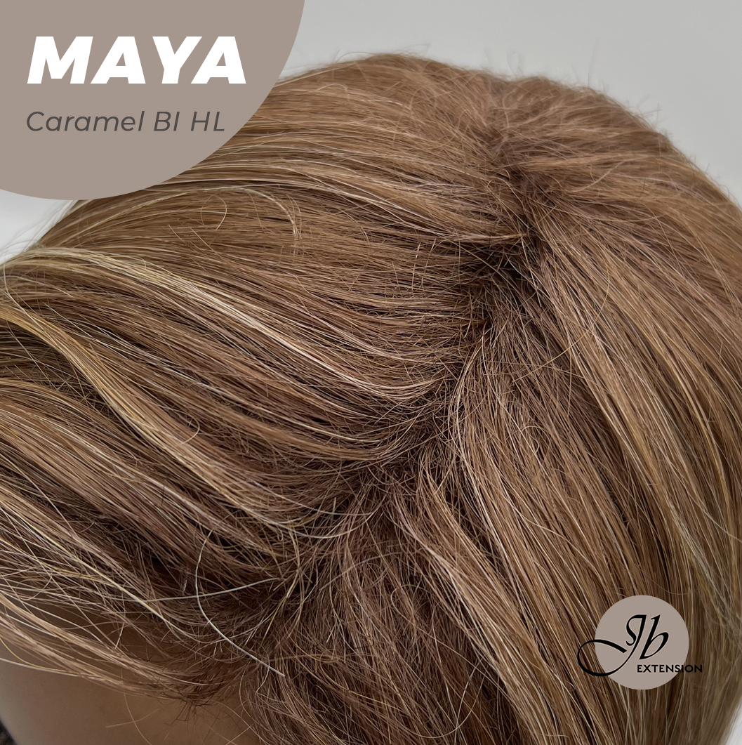 JBEXTENSION 22 Inches Caramel Blonde Highlight Women Fashion Full Machine Wig MAYA CARAMEL BLONDE HIGHLIGHT【PLUS PERMATEASE】【BENDY EAR TABS】