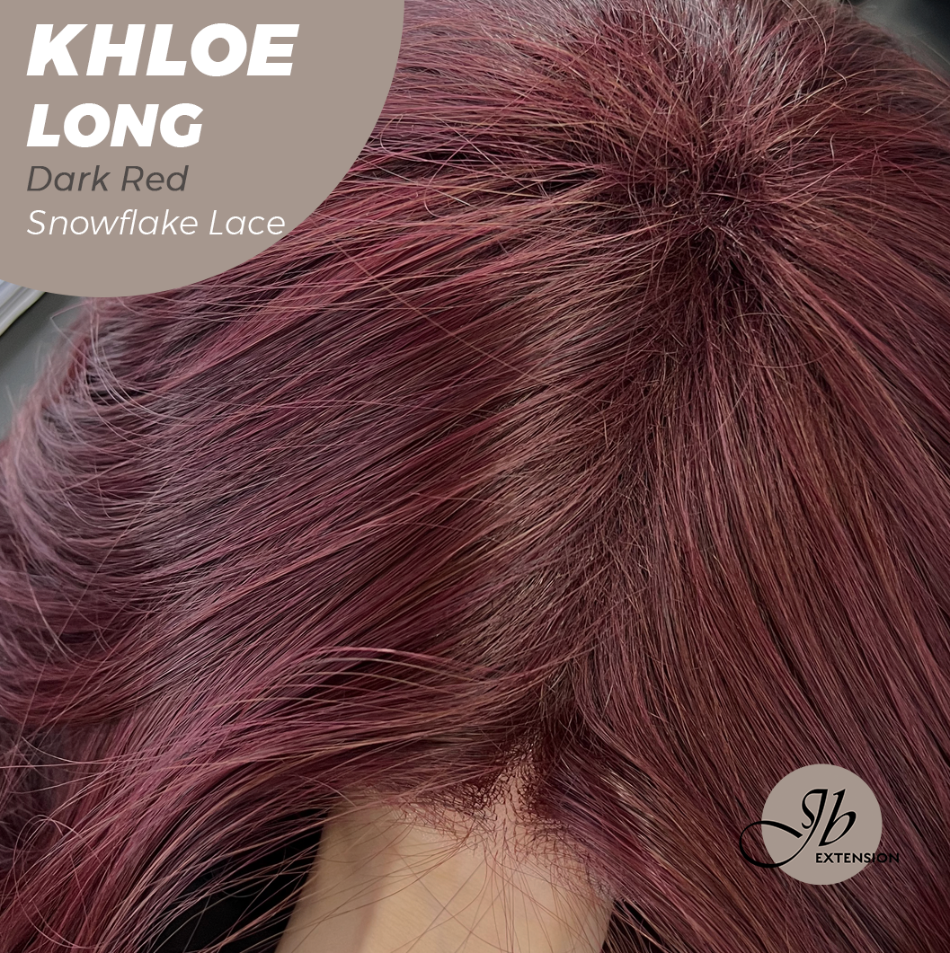 JBEXTENSION 18 Inches Dark Red Pre-Cut Snowflake Lace Frontlace Glueless Wig KHLOE LONG DARK RED【PERMATEASE】【BENDY EAR TABS】