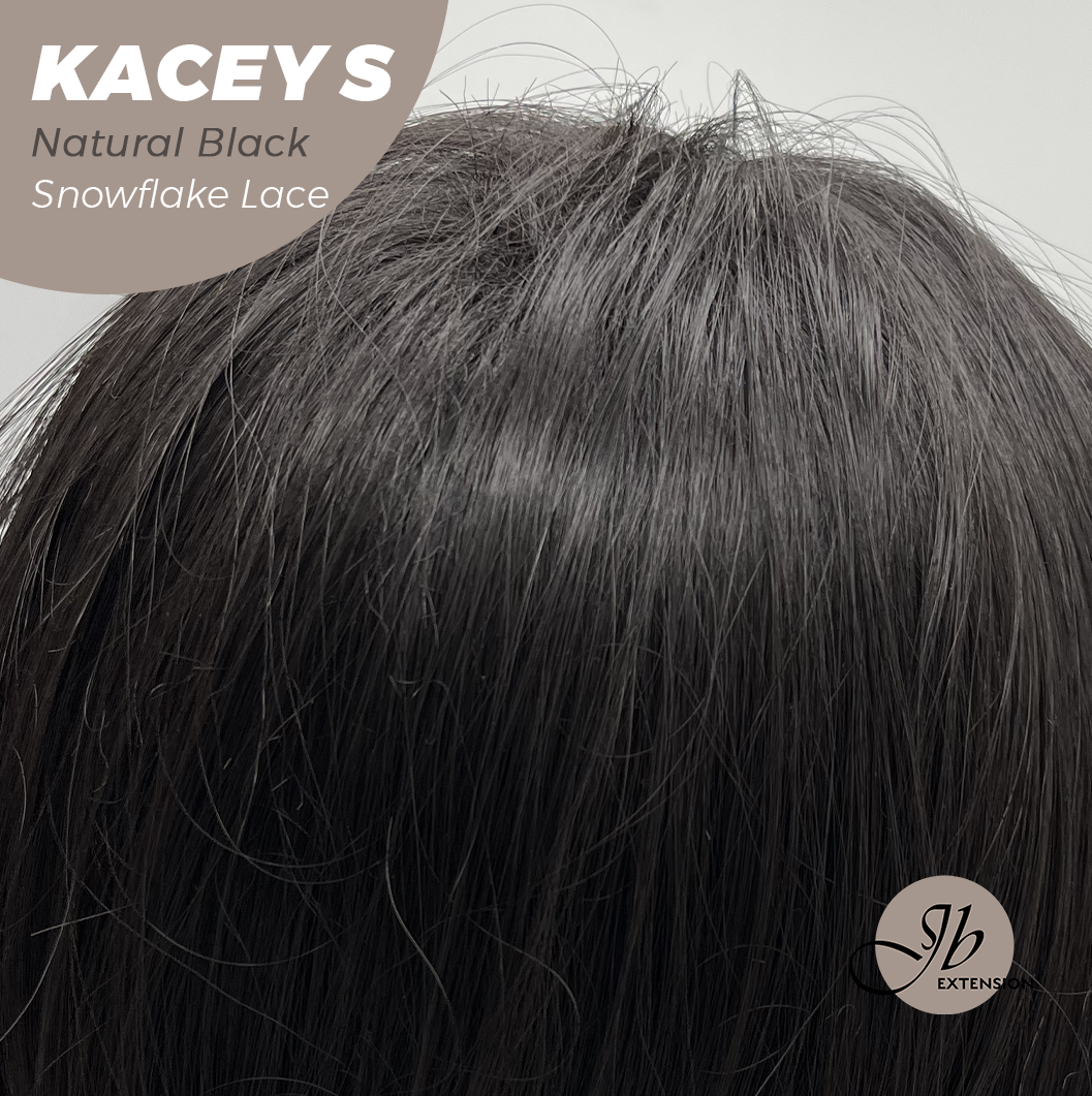 JBEXTENSION 20 Inches Natural Black Pre-Cut Snowflake Lace Frontlace Glueless Wig KACEY S NATURAL BLACK【PERMATEASE】【BENDY EAR TABS】- M/L