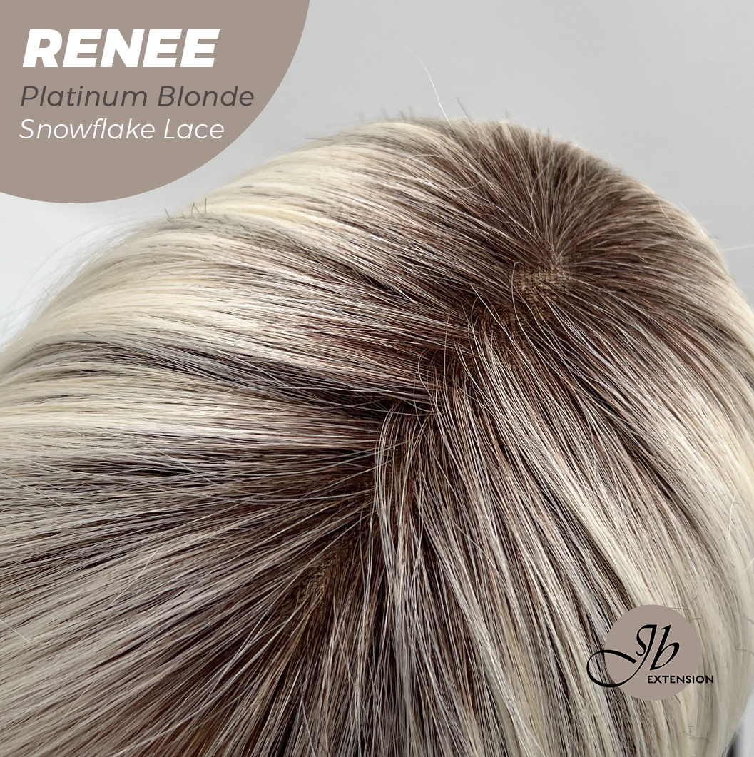 JBEXTENSION 21 Inches Platinum Blonde Pre-Cut T Part Snowflake Lace Frontlace Glueless Wig RENEE PLATINUM BLONDE【BENDY EAR TABS】