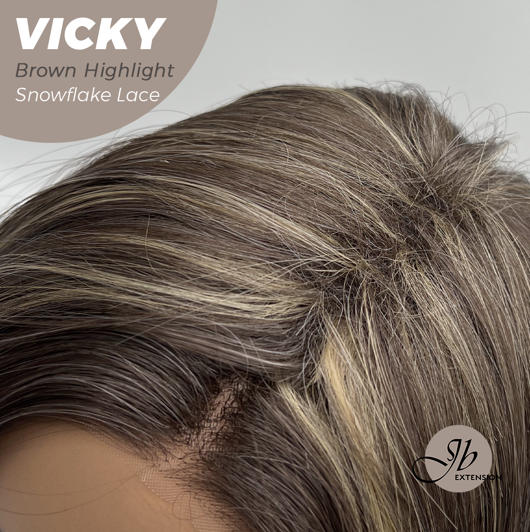 JBEXTENSION 20 Inches Dark Brown with Highlight Pre-Cut Snowflake Lace Frontlace Glueless Wig VICKY BROWN HIGHLIGHT【PERMATEASE】【BENDY EAR TABS】- M/L