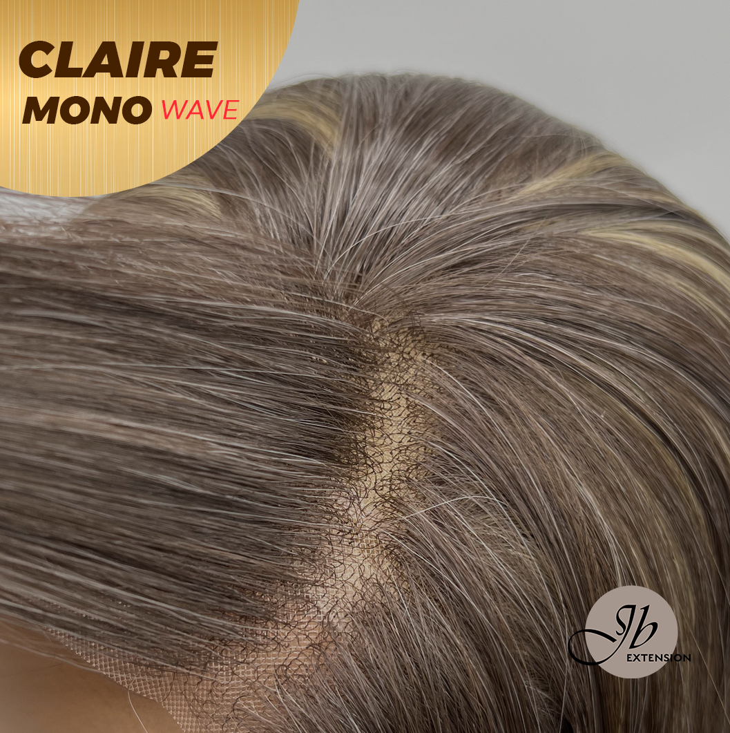 JBEXTENSION CLAIRE MONO WAVE Partial Monofilament Wig 22 Inches Brown With Highlight Partial Mono Lace Glueless Wig CLAIRE MONO-WAVE【BENDY EAR TABS】