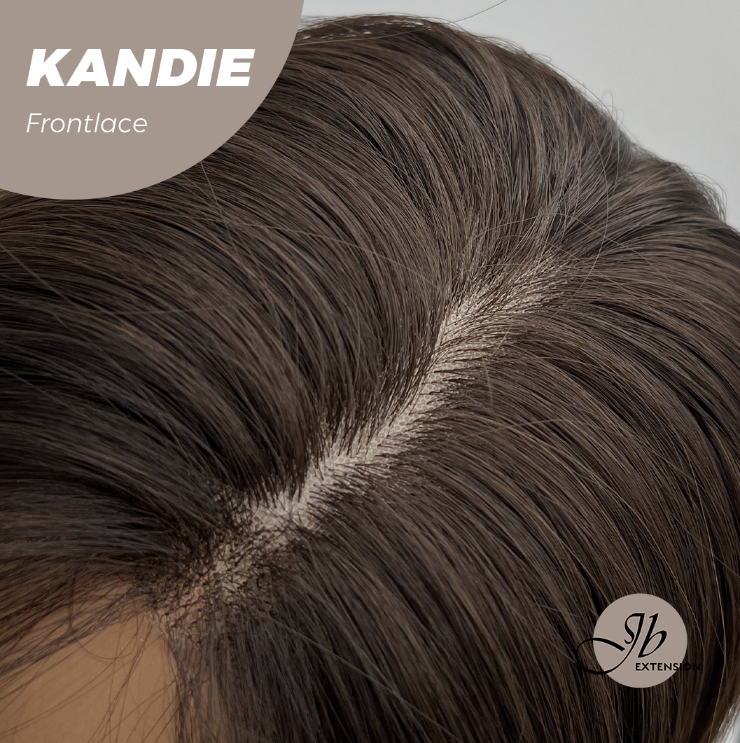 JBEXTENSION 28 Inches Curly Mocha with Dark Root Pre-Cut Frontlace Glueless Wig KANDIE