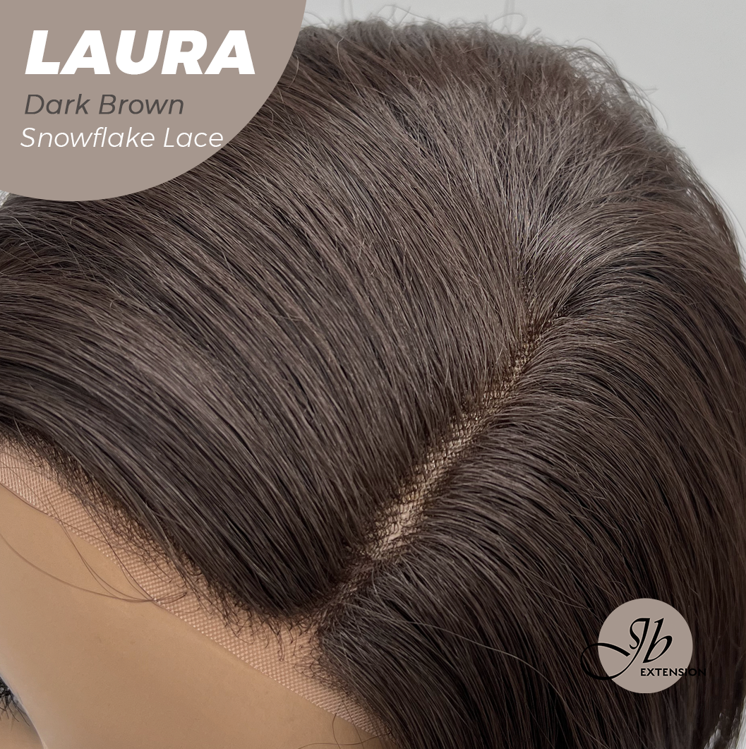 JBEXTENSION 14 Inches Dark Brown Pre-Cut Side Part Snowflake Lace Frontlace Glueless Wig LAURA SNOWFLAKE DARK BROWN【BENDY EAR TABS】- S/M