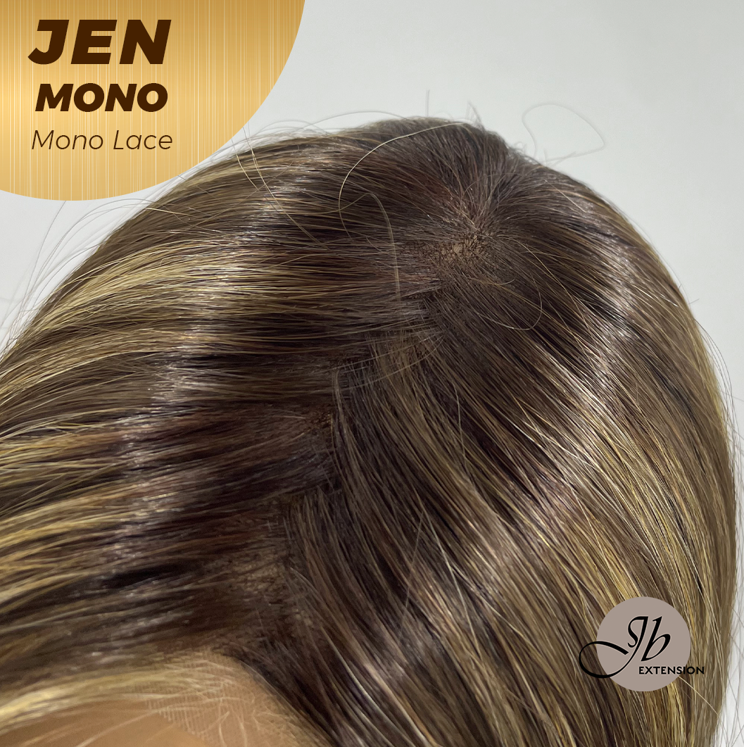 [PRE-ORDER] HOT OF SEASON -JBEXTENSION JEN MONO Monofilament Handmade Wig 6X5 Full Monofilament Hand Tied Top Wig 18 Inches Hazelnut Blonde Highlight Mono Lace Wig With Anti-slip Silicone Strips Glueless Wig JEN MONO【BENDY EAR TABS】