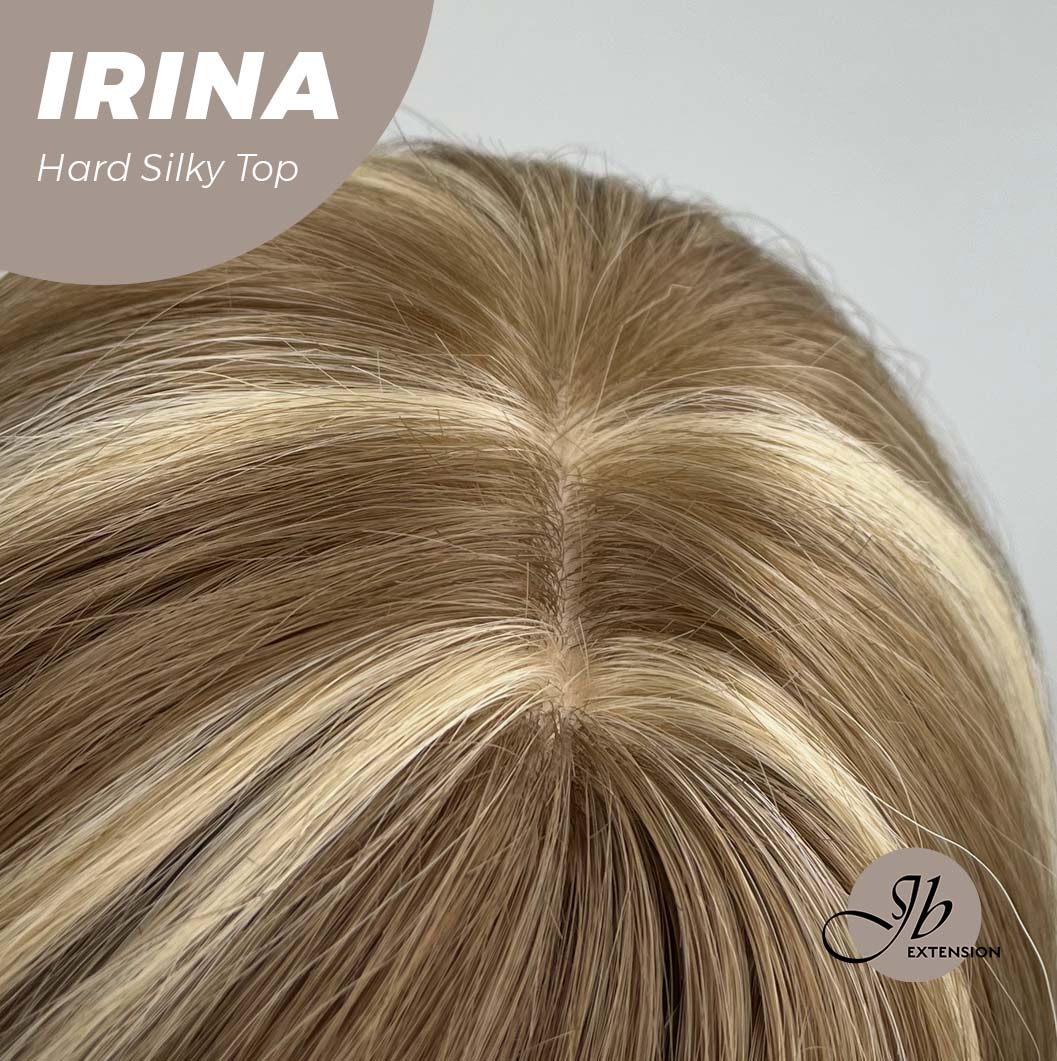 JBEXTENSION 28 Inches Scalpiana Brown With Blonde Highlight Wave 3.5X4 Hard Silky Top Natural Scalp Effect Wig IRINA