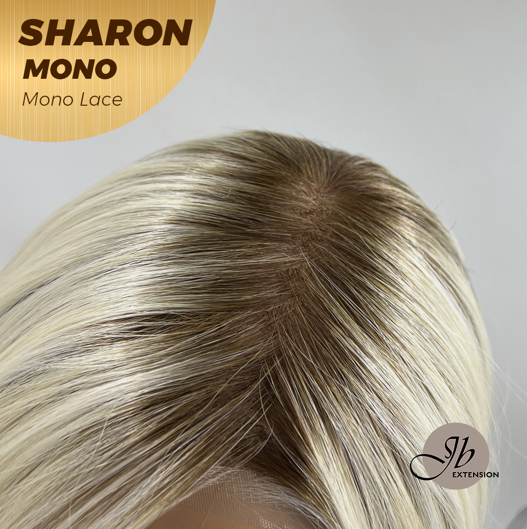 JBEXTENSION SHARON MONO Monofilament Handmade Wig 6X5 Full Monofilament Hand Tied Top Wig 20 Inches Platinum Blonde With Dark Root Wave Mono Lace Wig With Anti-slip Silicone Strips Glueless Wig SHARON MONO【BENDY EAR TABS】