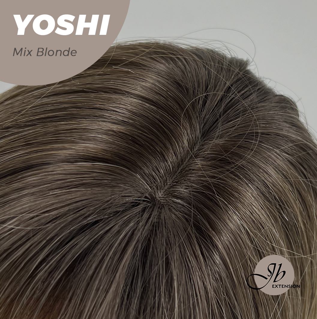 JBEXTENSION 18 Inches Hush Cut Mix Blonde Wig With Bangs YOSHI MIX BLONDE