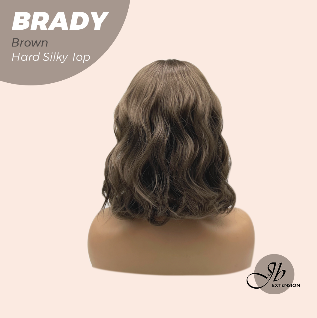 JBEXTENSION 12 Inches Scalpiana Wave Brown 3.5X4 Hard Silky Top Natural Scalp Effect Wig with Bang BRADY BROWN