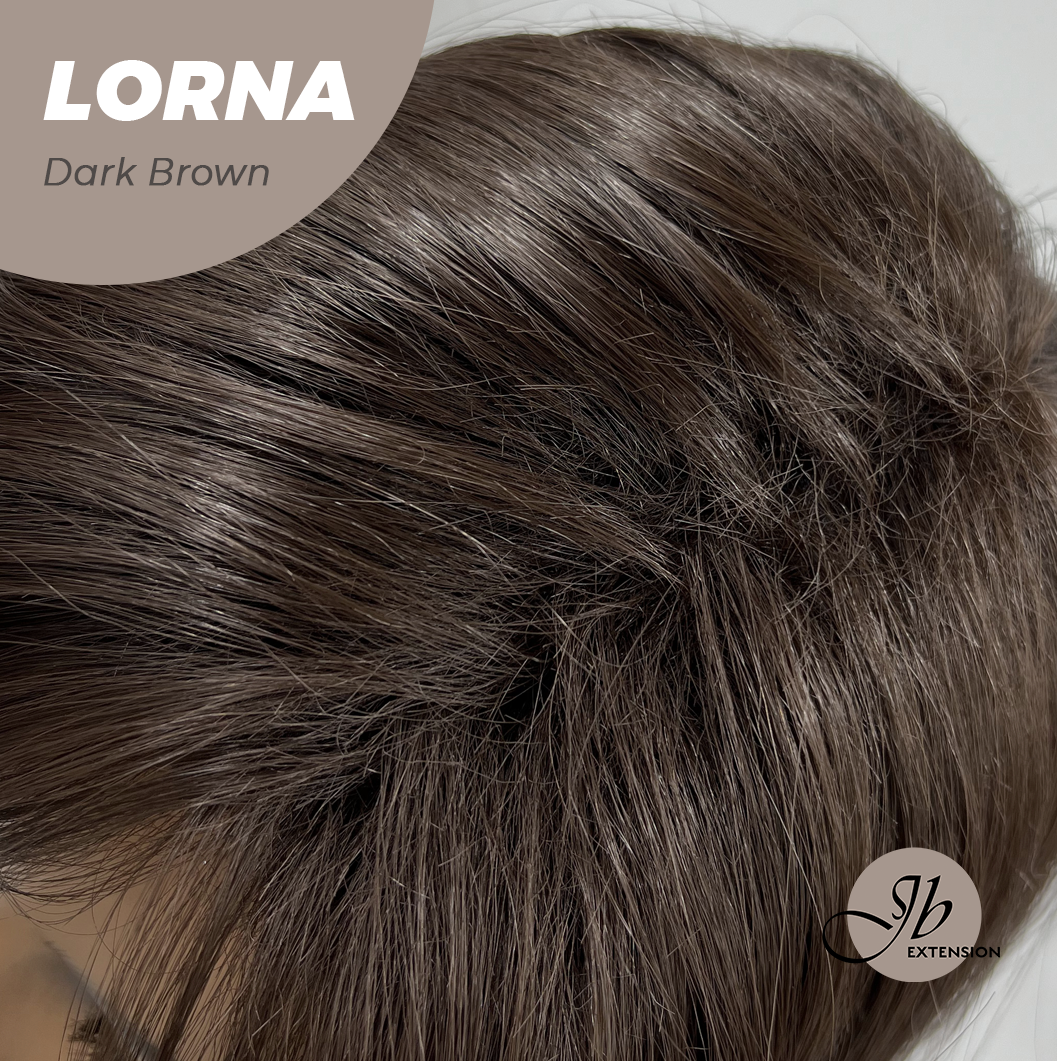 HOT OF SEASON -18 Inches Dark Brown Curly Women Fashion Full Machine Wig With Bangs LORNA DARK BROWN【PLUS PERMATEASE】【BENDY EAR TABS】