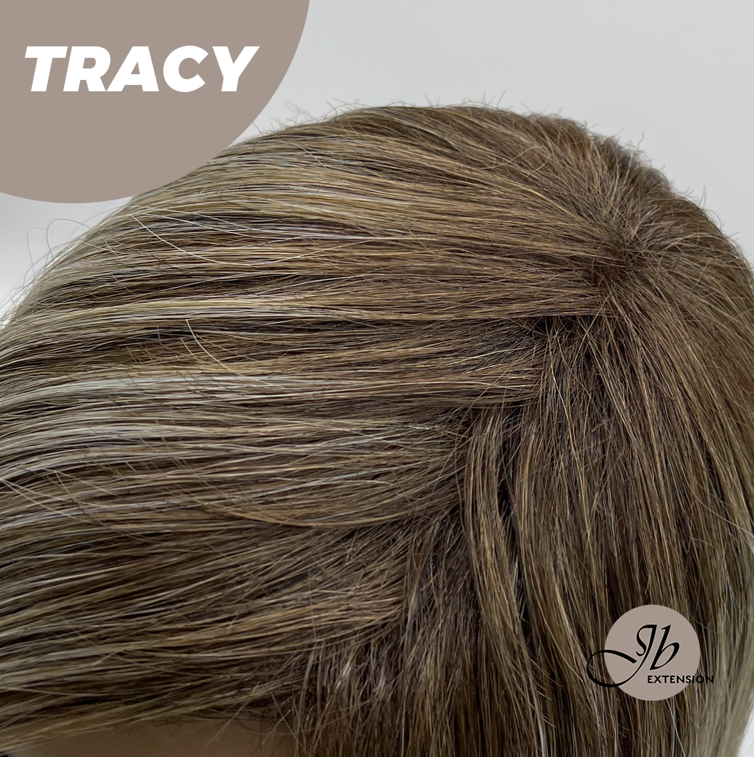 JBEXTENSION 14 Inches Mix Blonde with Dark Root Women Fashion Full Machine Wig TRACY【PLUS PERMATEASE】【BENDY EAR TABS】