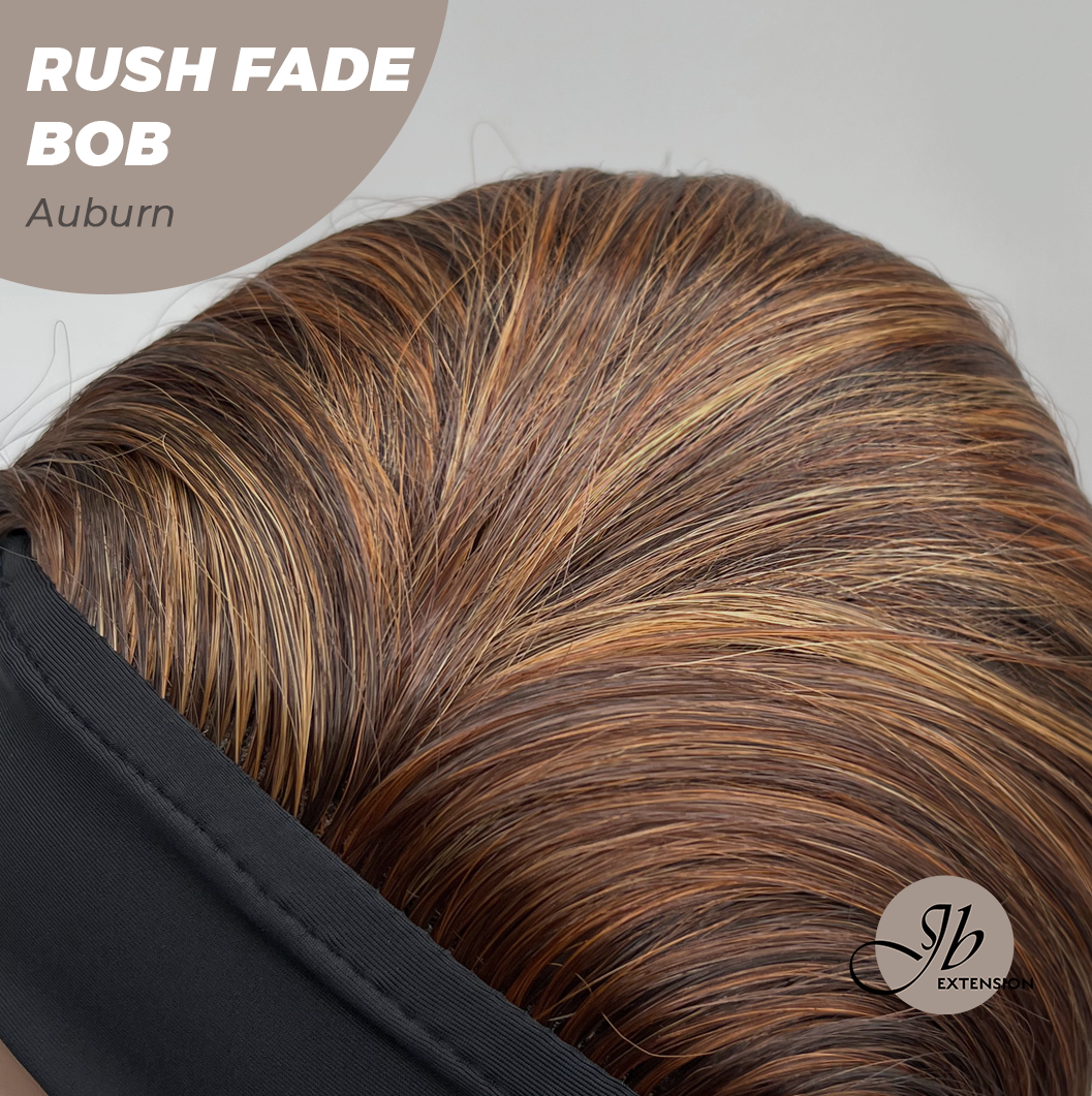 JBEXTENSION 12 Inches Short Hair Auburn Highlight Headband Wig RUSH FADE BOB - AUBURN
