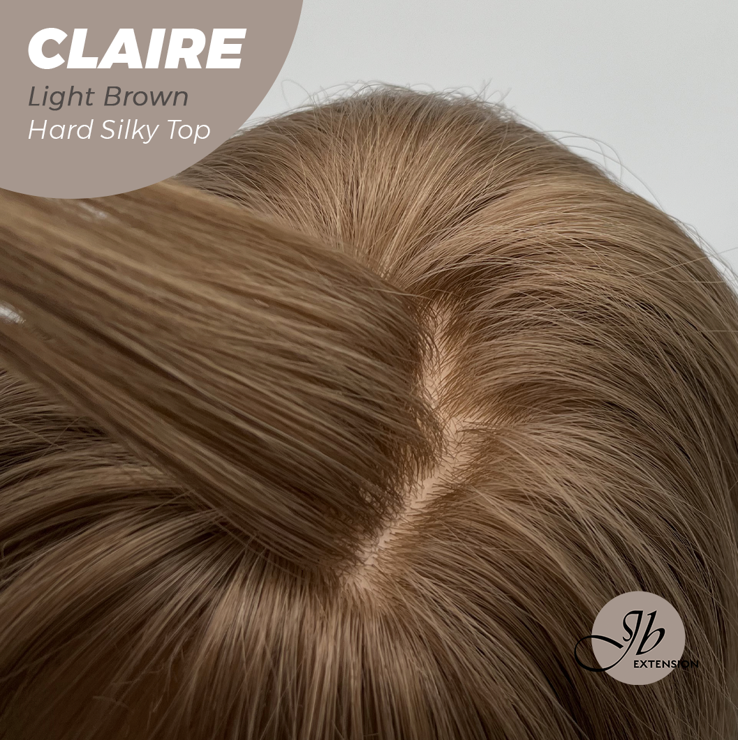 JBEXTENSION 22 Inches Scalpiana Light Brown 3.5X4 Hard Silky Top Natural Scalp Effect Women Wig With Bangs CLAIRE SILKY TOP LIGHT BROWN