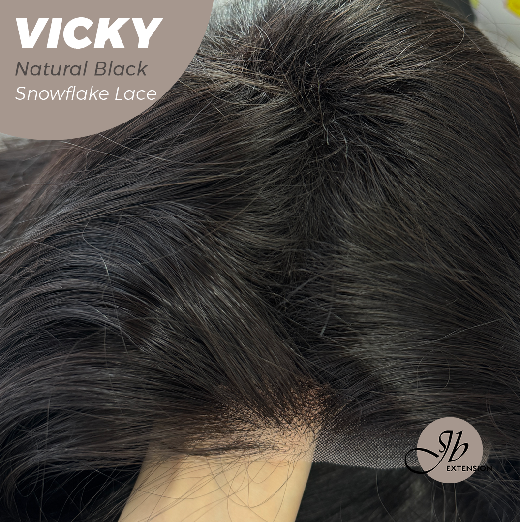 JBEXTENSION 20 Inches Natural Black Pre-Cut Snowflake Lace Frontlace Glueless Wig VICKY NATURAL BLACK【PERMATEASE】【BENDY EAR TABS】