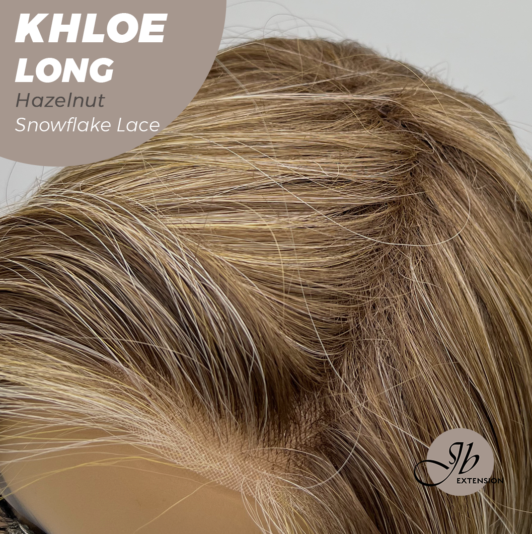 JBEXTENSION 18 Inches Hazelnut Blonde Highlight Pre-Cut Snowflake Lace Frontlace Glueless Wig KHLOE LONG HAZELNUT【PERMATEASE】【BENDY EAR TABS】- M/L