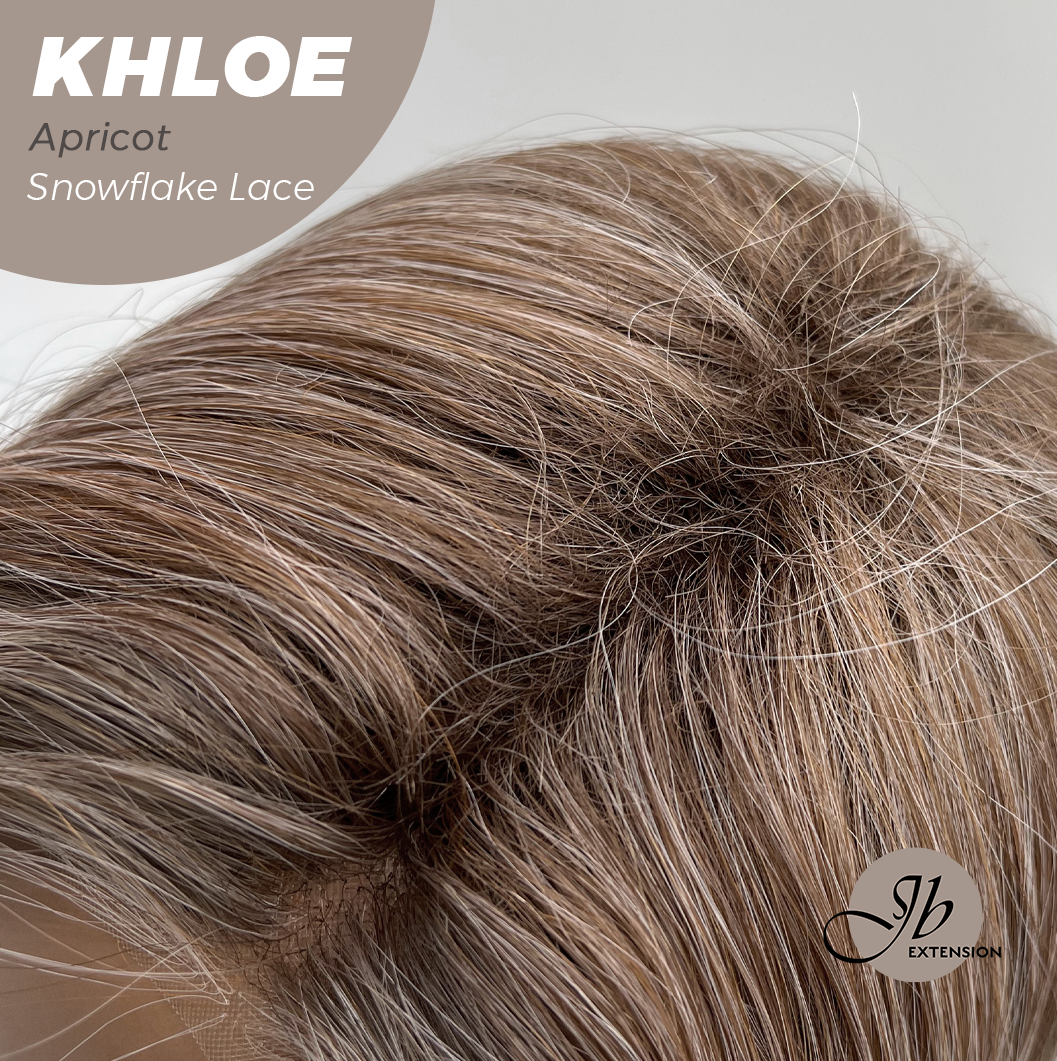 JBEXTENSION 12 Inches Bob Cut Apricot Pre-Cut Snowflake Lace Frontlace Glueless Wig KHLOE APRICOT【PERMATEASE】【BENDY EAR TABS】- S/M