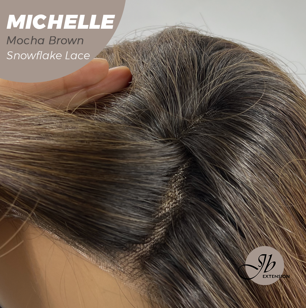 JBEXTENSION 10 Inches Mocha Brown Pre-Cut Side Part Snowflake Lace Frontlace Glueless Wig MICHELLE MOCHA BROWN【BENDY EAR TABS】