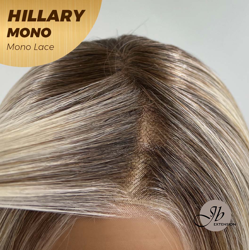 Nichole's Selection - HILLARY MONO Monofilament Handmade Wig 6X5 Full Monofilament Hand Tied Top Wig 16 Inches Blonde With Dark Root Straight Mono Lace Wig With Anti-slip Silicone Strips Glueless Wig Hillary Mono【BENDY EAR TABS】