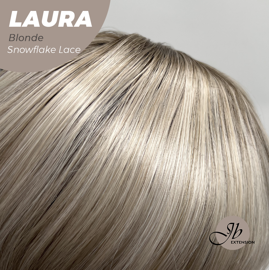 JBEXTENSION 14 Inches Blonde Pre-Cut Side Part Snowflake Lace Frontlace Glueless Wig LAURA SNOWFLAKE【BENDY EAR TABS】- M/L