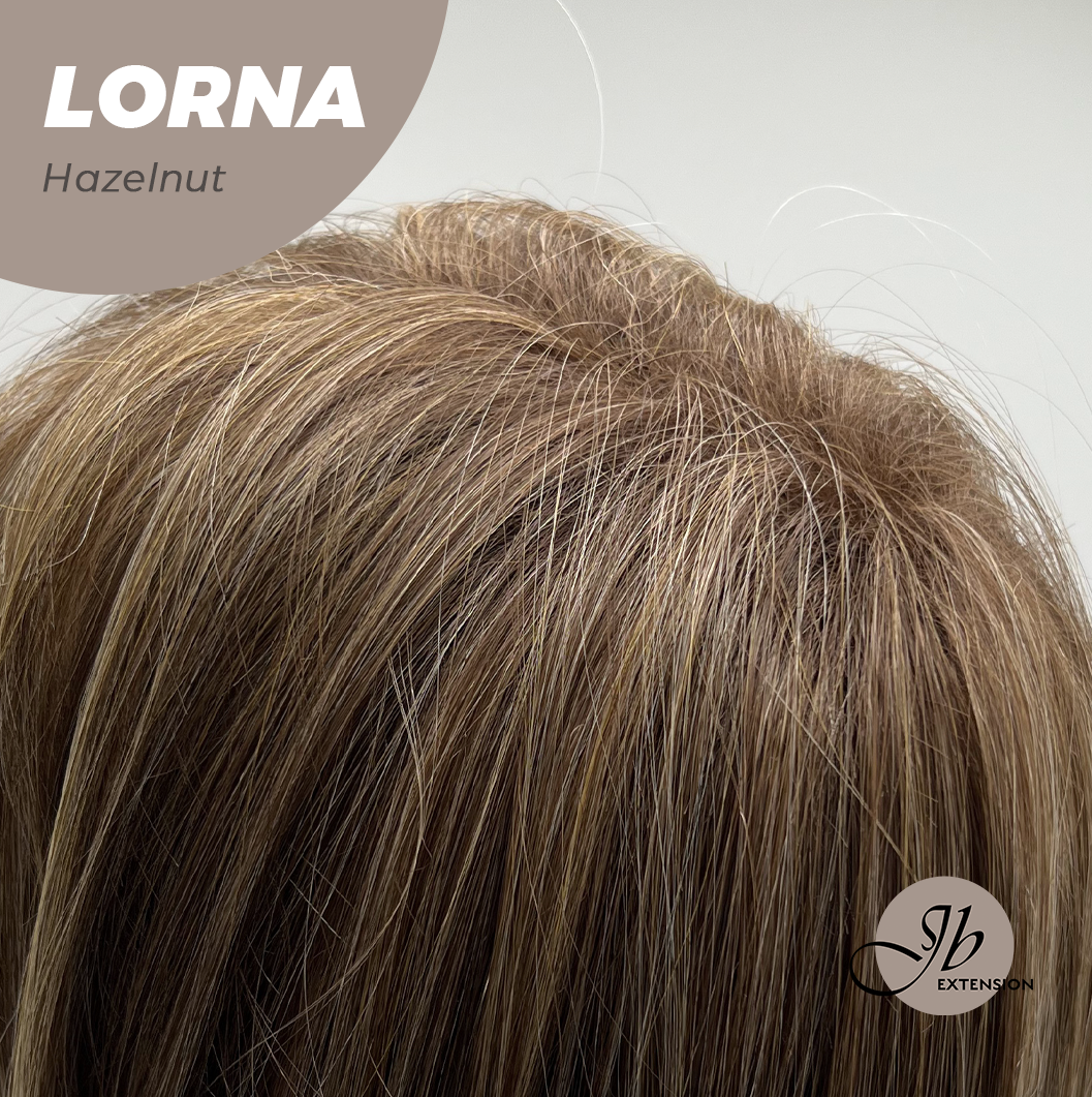 JBEXTENSION 18 Inches Hazelnut Blonde Highlight Curly Women Fashion Full Machine Wig With Bangs LORNA HAZELNUT【PLUS PERMATEASE】【BENDY EAR TABS】