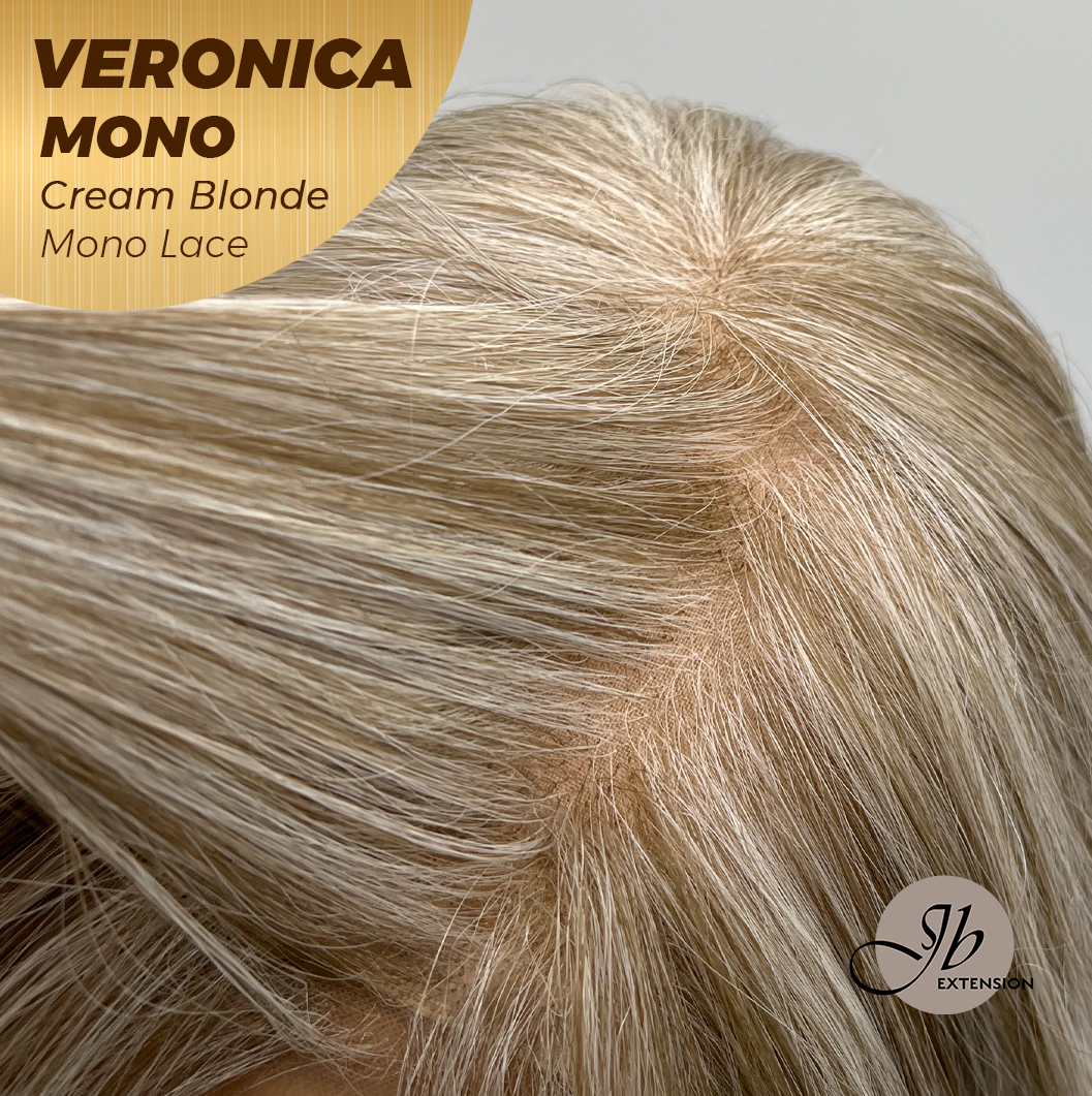 JBEXTENSION VERONICA MONO CREAM BLONDE Monofilament Handmade Wig 6X5 Full Monofilament Hand Tied Top Wig 12 Inches Cream Blonde Wave Mono Lace Wig With Anti-slip Silicone Strips Glueless Wig VERONICA MONO CREAM BLONDE【BENDY EAR TABS】