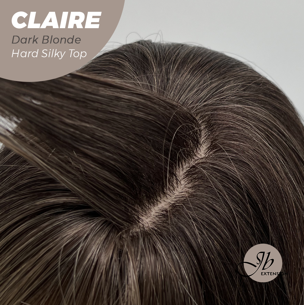 JBEXTENSION 22 Inches Scalpiana Dark Blonde 3.5X4 Hard Silky Top Natural Scalp Effect Women Wig With Bangs CLAIRE SILKY TOP DARK BLONDE