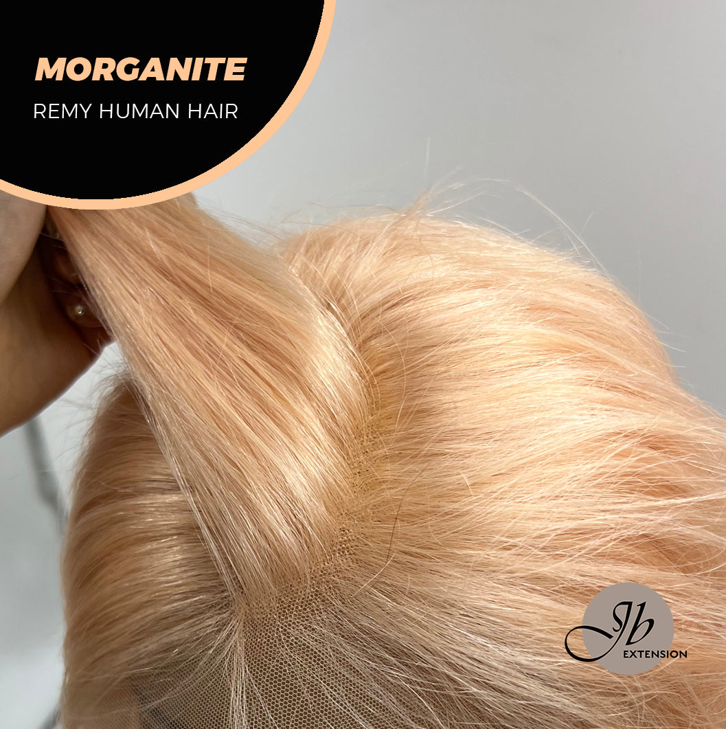 JBEXTENSION GEMSTONE COLLECTION 12 Inches Real Human Hair Peach Bob Cut Free Parting Wig MORGANITE