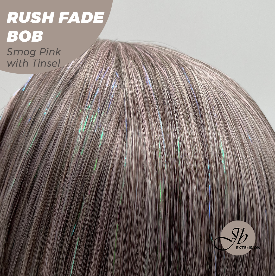 JBEXTENSION 12 Inches Short Hair Smog Pink with Tinsel Headband Wig RUSH FADE BOB - SMOG PINK WITH TINSEL