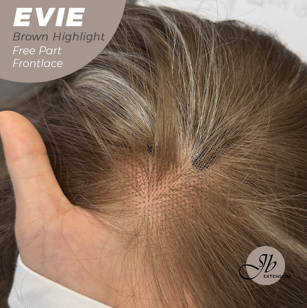 JBEXTENSION 22 Inches Brown with Blonde Highlight Pre-Cut Free Part Frontlace Glueless Wig EVIE BROWN HIGHLIGHT