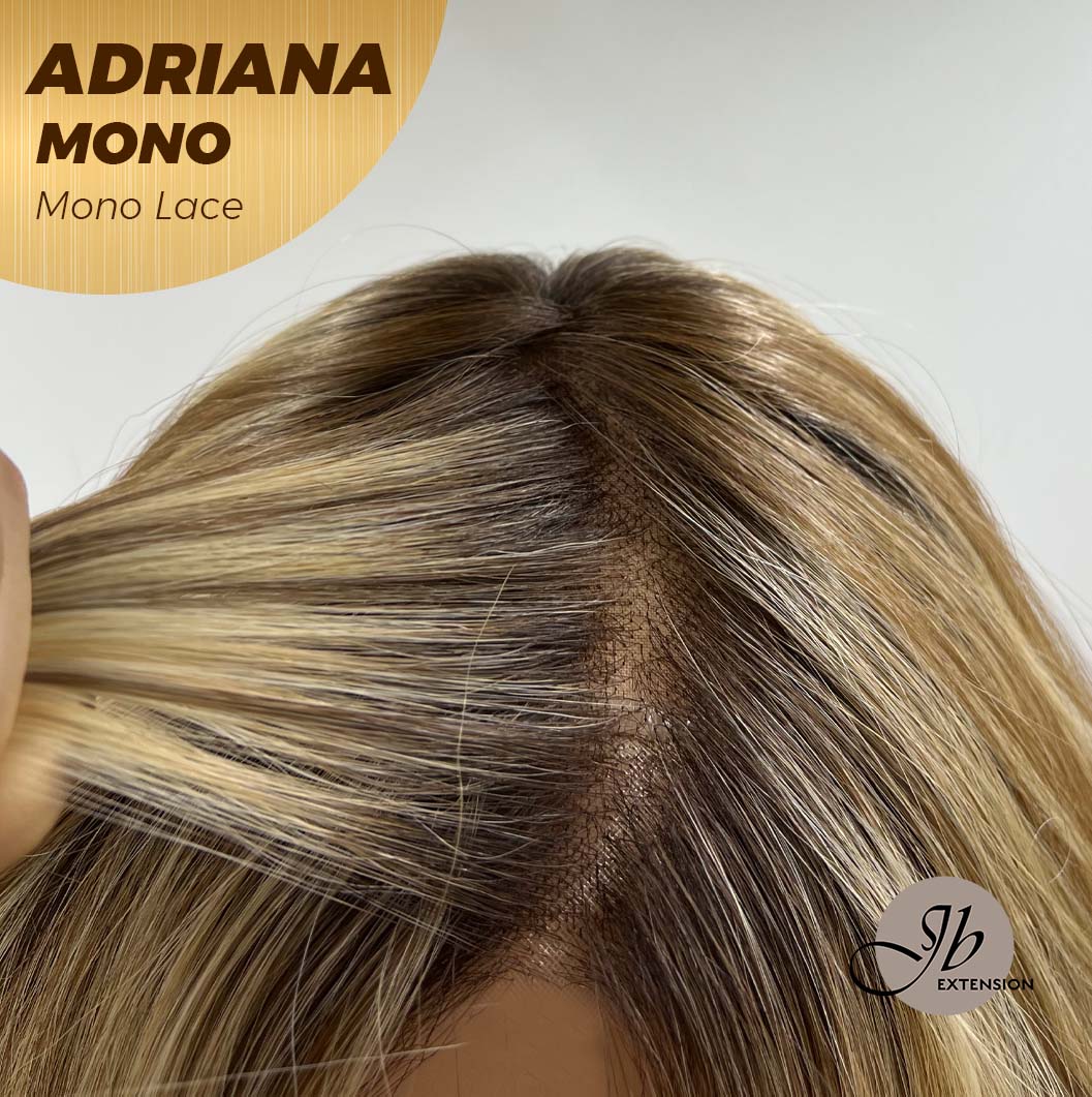 [PRE-ORDER] JBEXTENSION ADRIANA MONO Full Monofilament Handmade Full Lace Full Hand Tied Wig 14 Inches Blonde With Dark Root Wave Mono Lace Handmade Futura Fiber Wig With Anti-slip Silicone Strips Glueless Wig Adriana Mono【BENDY EAR TABS】