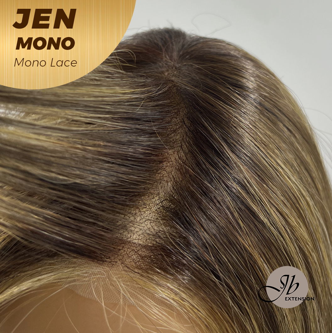 [PRE-ORDER] HOT OF SEASON -JBEXTENSION JEN MONO Monofilament Handmade Wig 6X5 Full Monofilament Hand Tied Top Wig 18 Inches Hazelnut Blonde Highlight Mono Lace Wig With Anti-slip Silicone Strips Glueless Wig JEN MONO【BENDY EAR TABS】