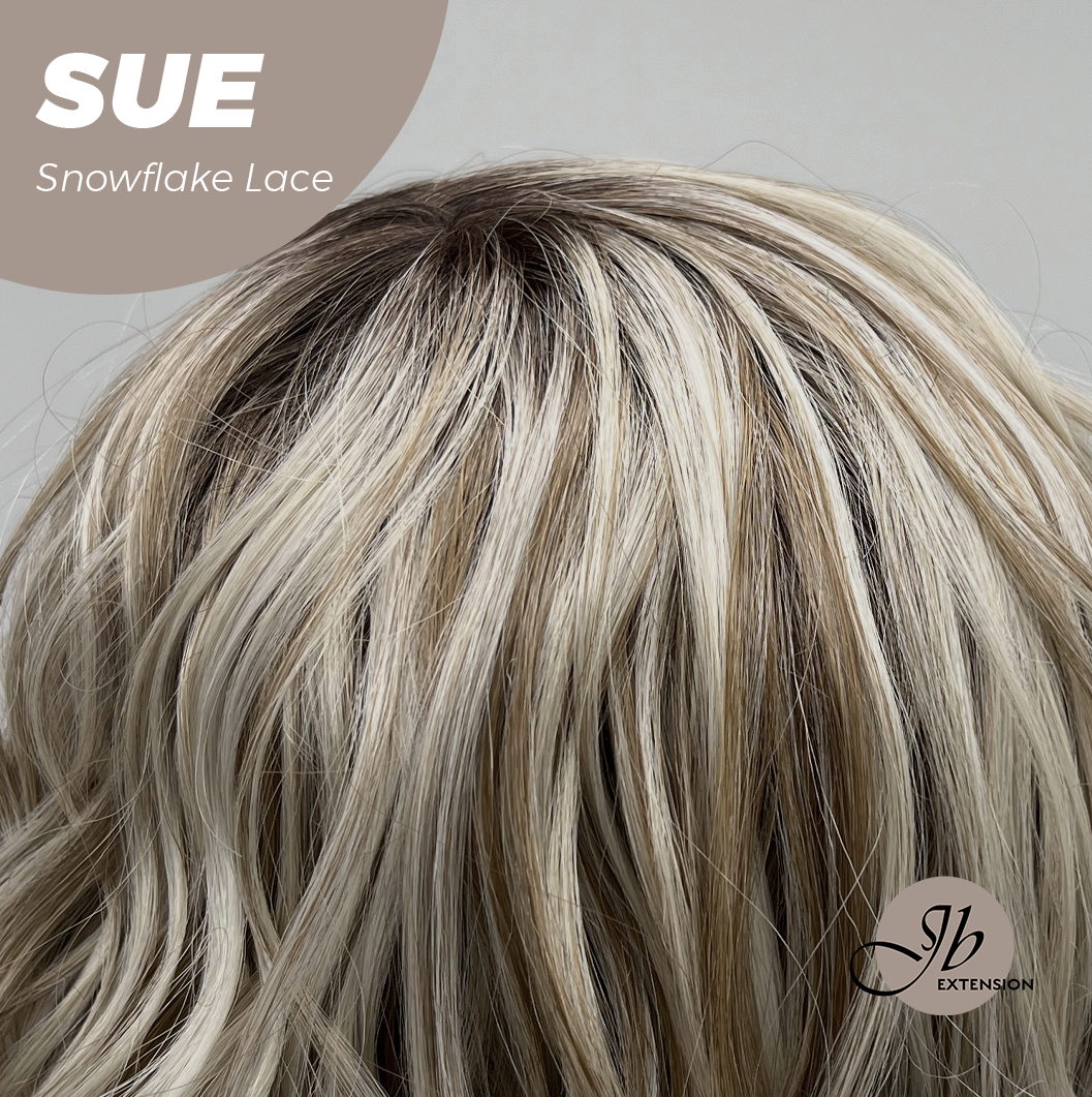 JBEXTENSION 17 Inches Blonde Deep Curly Pre-Cut Side Part Snowflake Lace Frontlace Glueless Wig SUE【BENDY EAR TABS】