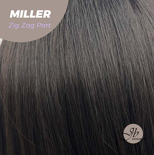 JBEXTENSION 26 Inches Soft Black Curly Zig Zag Part Wig With Bangs MILLER