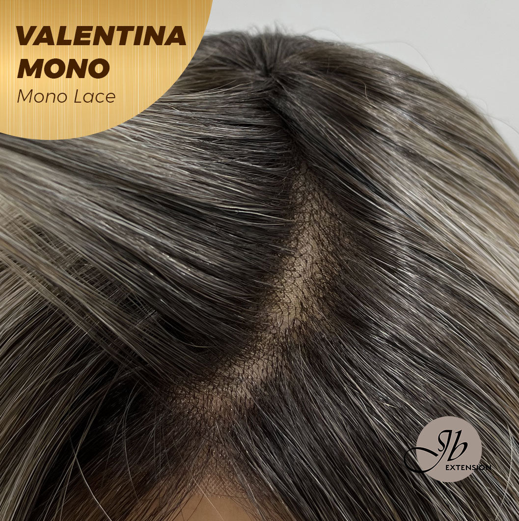JBEXTENSION VALENTINA MONO Monofilament Handmade Wig 6X5 Full Monofilament Hand Tied Top Wig 12 Inches Ombre Brown Full Mono Lace Wig With Anti-slip Silicone Strips Glueless Wig VALENTINA MONO【BENDY EAR TABS】
