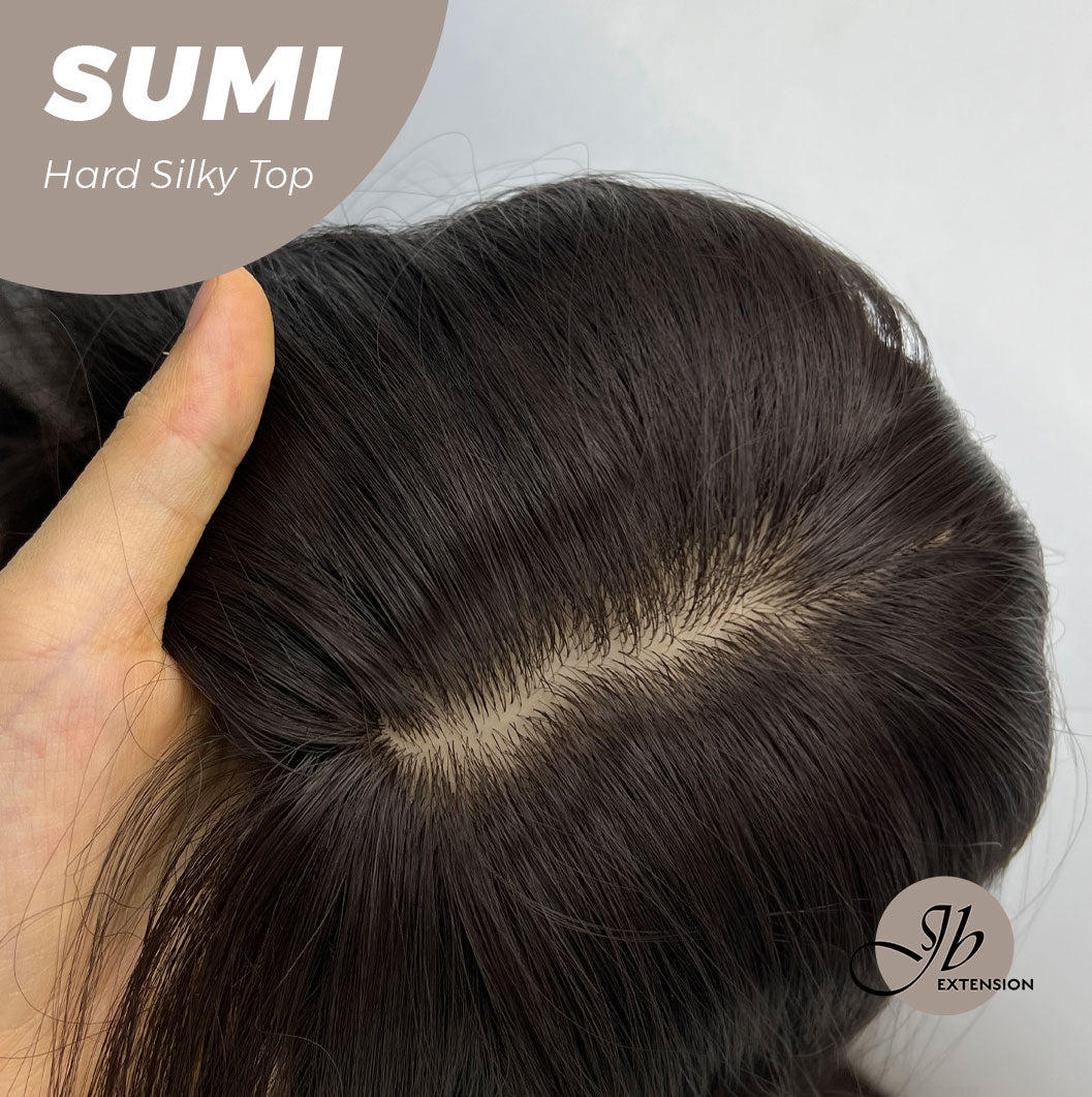 JBEXTENSION 24 Inches Scalpiana Wave Midnight Brown( Black/Brown) 3.5X4 Hard Silky Top Natural Scalp Effect Wig With Curtain Bang SUMI