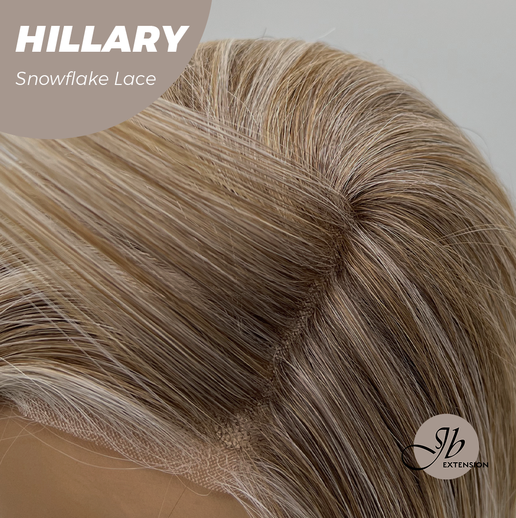 JBEXTENSION 16 Inches Blonde Straight Pre-Cut Side Part Snowflake Lace Frontlace Glueless Wig HILLARY SNOWFLAKE【BENDY EAR TABS】- S/M