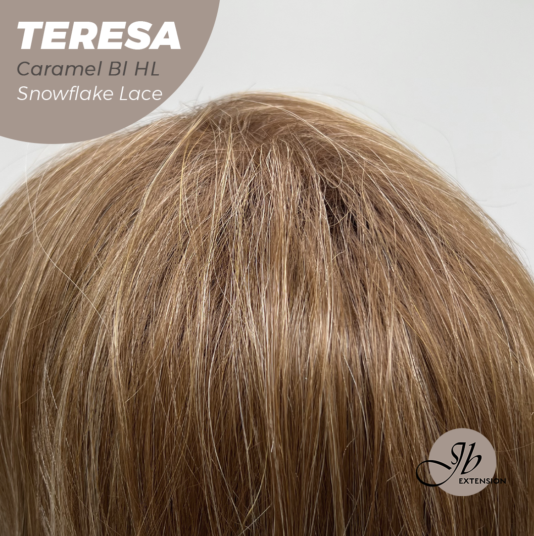 JBEXTENSION 18 Inches Caramel Blonde Highlight Pre-Cut Snowflake Lace Frontlace Glueless Wig TERESA CARAMEL BLONDE HIGHLIGHT【PERMATEASE】【BENDY EAR TABS】
