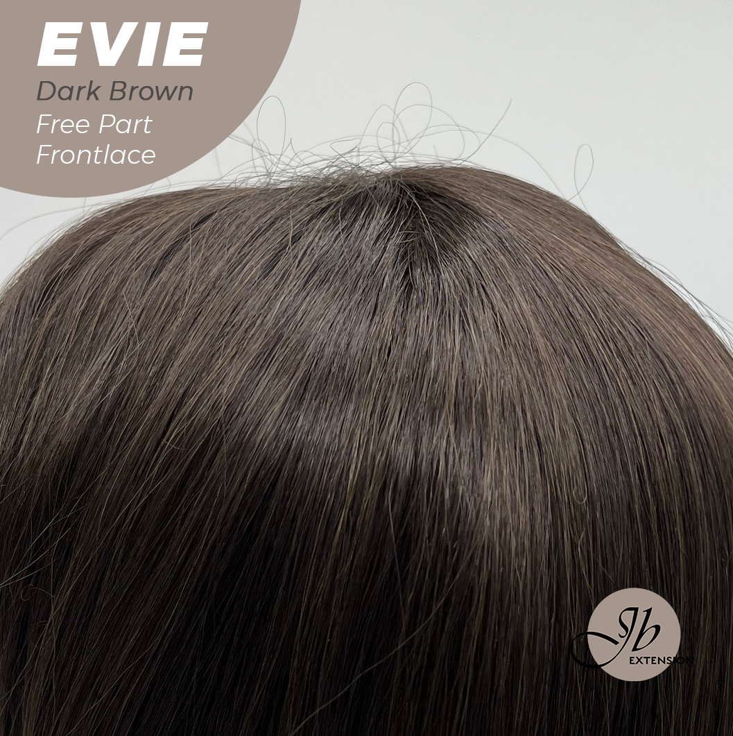 JBEXTENSION 22 Inches Dark Brown Pre-Cut Free Part Frontlace Glueless Wig EVIE DARK BROWN