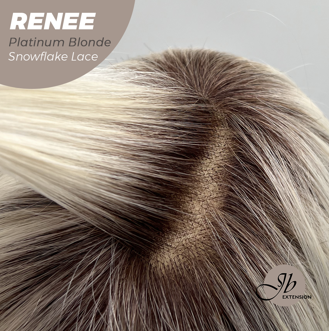 JBEXTENSION 21 Inches Platinum Blonde Pre-Cut T Part Snowflake Lace Frontlace Glueless Wig RENEE PLATINUM BLONDE【BENDY EAR TABS】