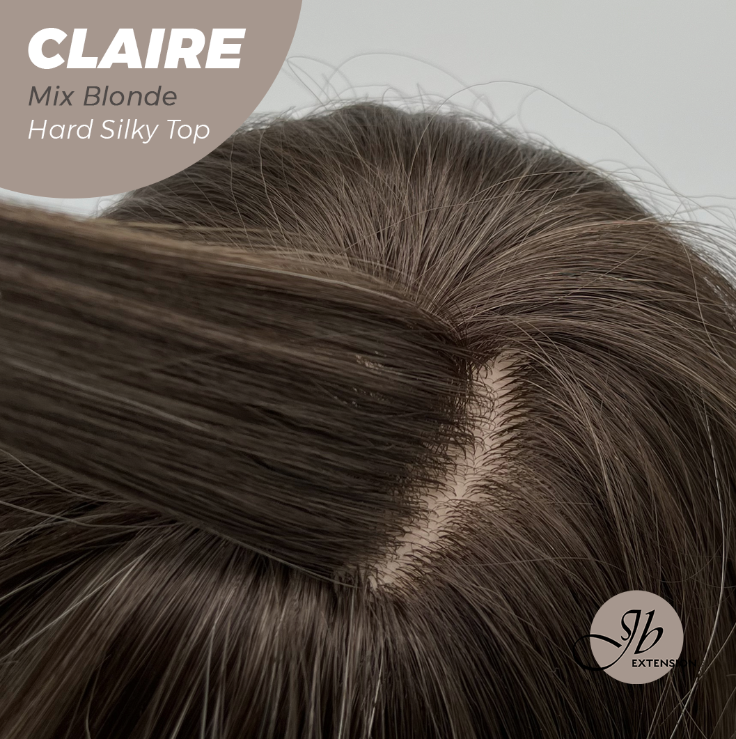 JBEXTENSION 22 Inches Scalpiana Mix Blonde 3.5X4 Hard Silky Top Natural Scalp Effect Women Wig With Bangs CLAIRE SILKY TOP MIX BLONDE