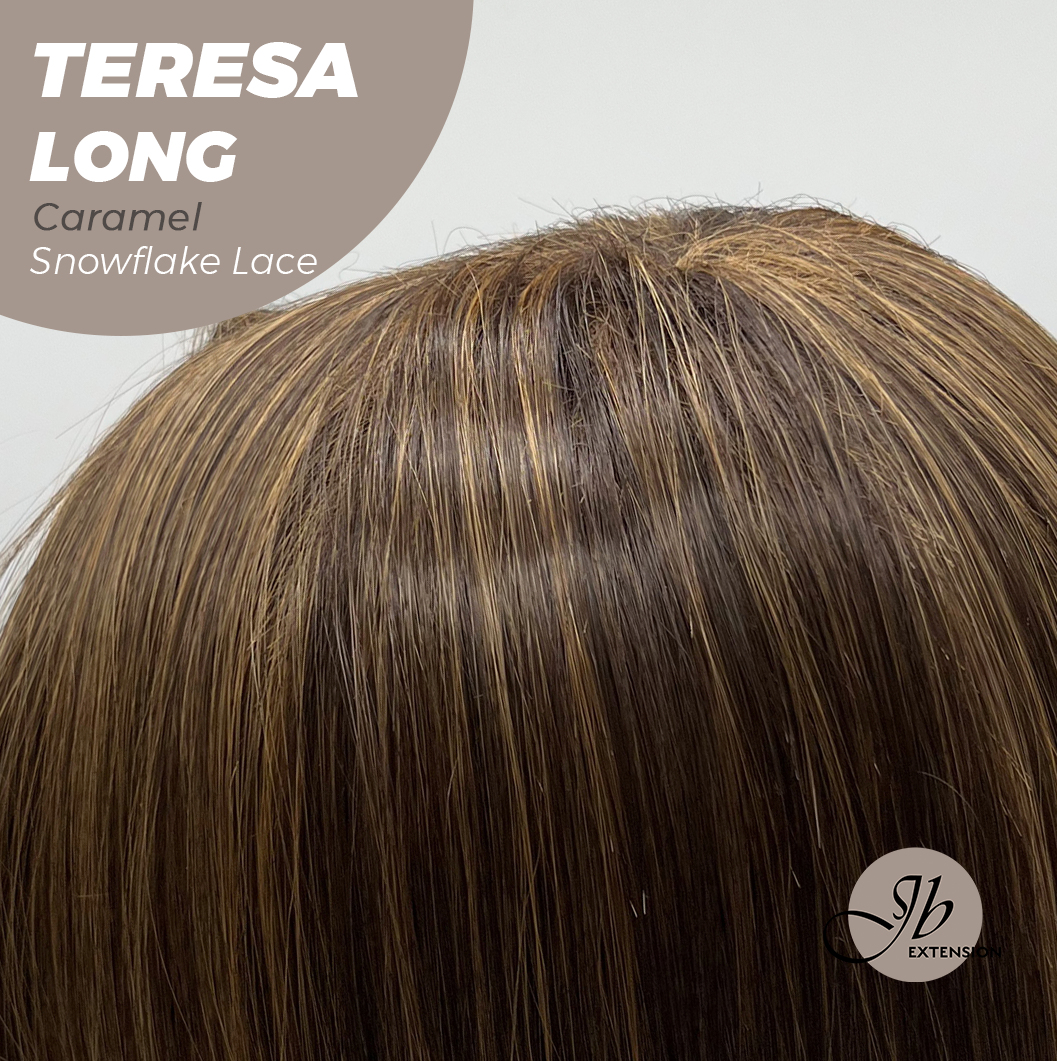 JBEXTENSION 22 Inches Long Caramel Pre-Cut Snowflake Lace Frontlace Glueless Wig TERESA LONG CARAMEL【PERMATEASE】【BENDY EAR TABS】