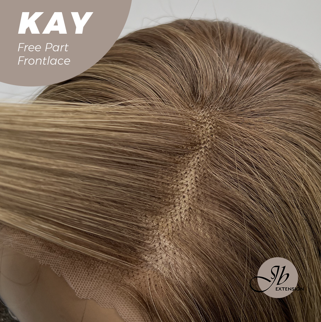 JBEXTENSION 24 Inches Brown With Highlight Curly Pre-Cut Free Part Frontlace Glueless Wig KAY FREE PART