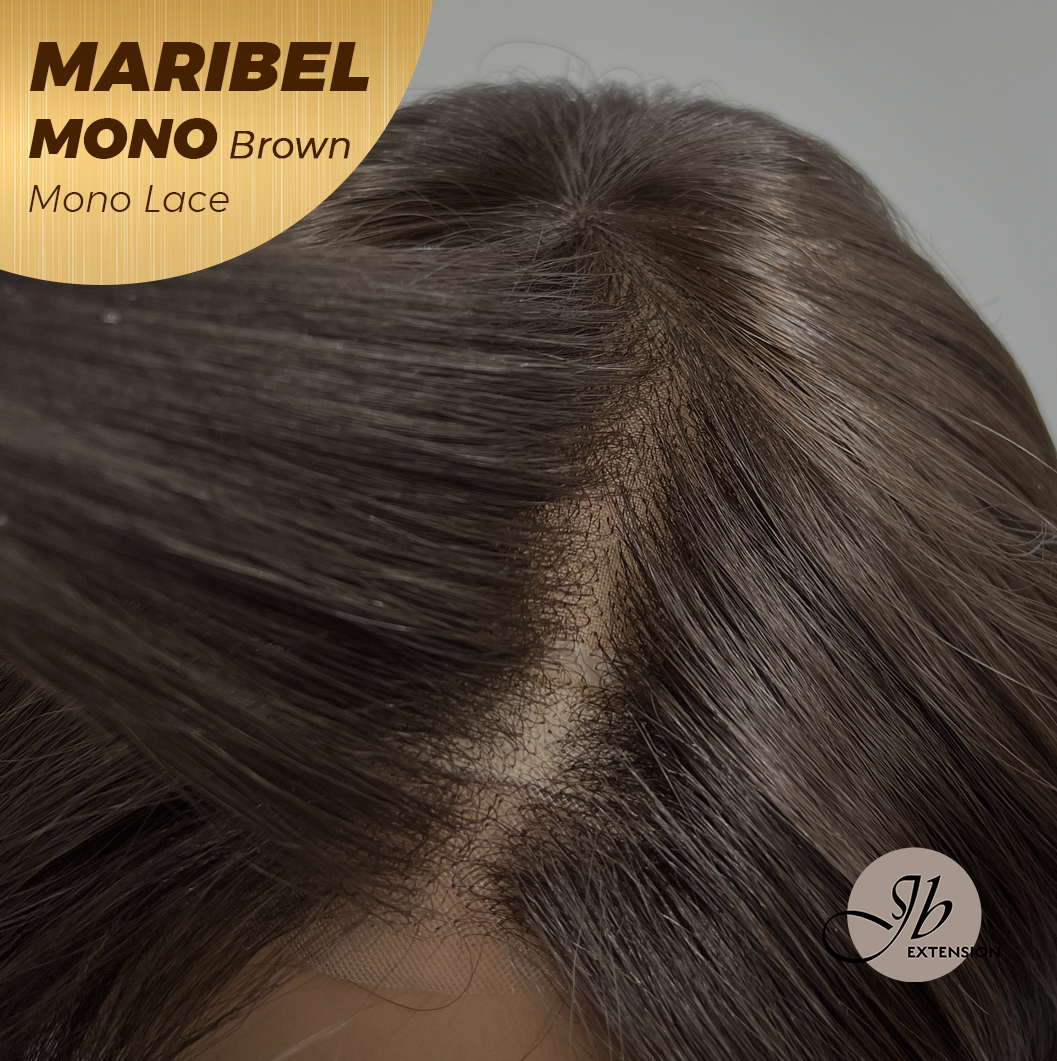JBEXTENSION MARIBEL MONO Monofilament Handmade Wig 6X5 Full Monofilament Hand Tied Top Wig 16 Inches Brown Wave Mono Lace Wig With Anti-slip Silicone Strips Glueless Wig MARIBEL MONO BROWN【BENDY EAR TABS】